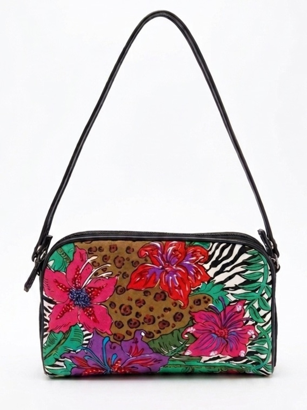 Hawaiian Floral Cosmetic Purse Handbag Zipper Straps Sequins and Beads RN #79124